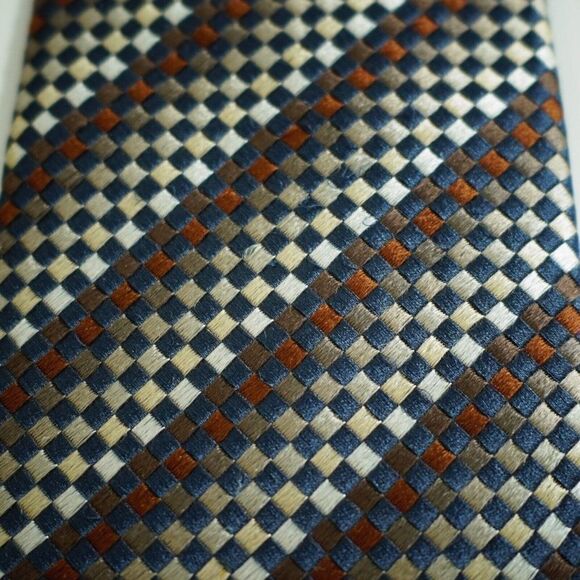 XMI Platinum Brown Gradient Geometric Woven Striped Wide Silk Tie Italy USA - Picture 2 of 7